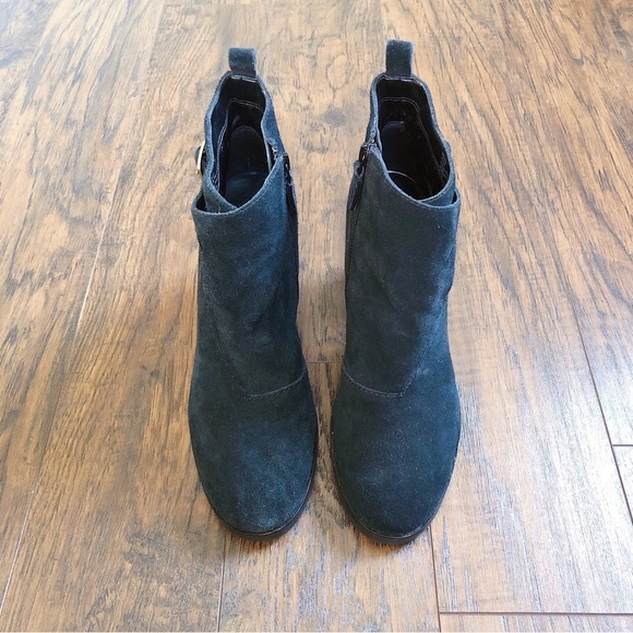 Cole Haan • Harrington Grand Riding Booties heel ankle boots black suede buckle - Picture 3 of 9